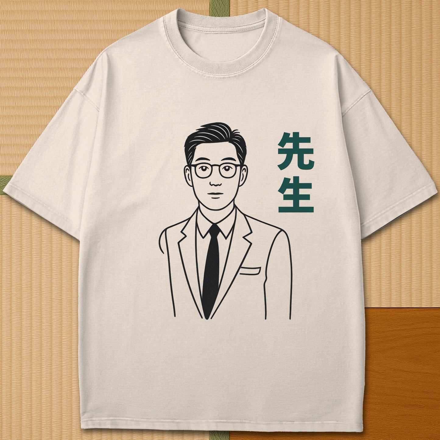 Japanese-inspired cotton Sensei Line Art T-Shirt in Ivory on Comfort Colors 1717, styled in a modern flatlay scene.