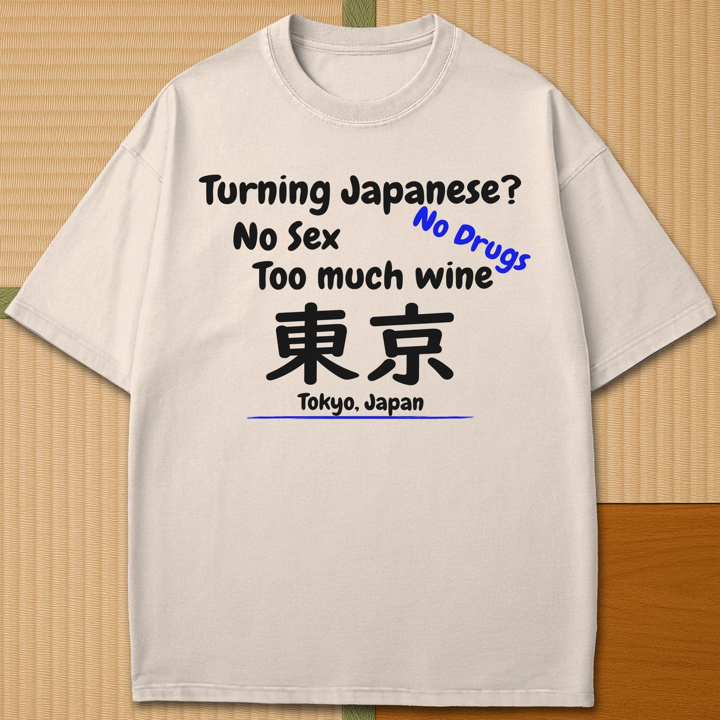 Japanese-inspired cotton Turning Japanese T-Shirt in Ivory on Comfort Colors 1717, styled in a modern flatlay scene.