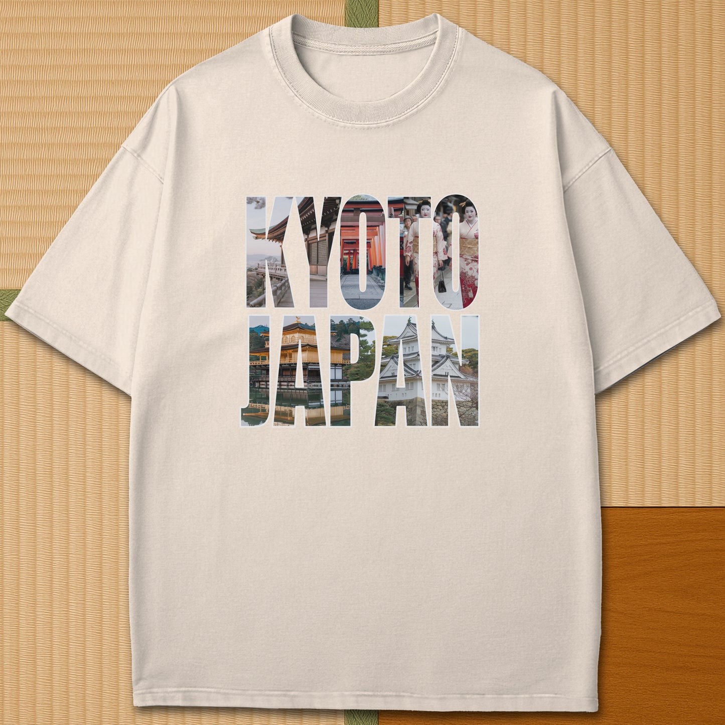 Japanese-inspired cotton Kyoto T-Shirt in Ivory on Comfort Colors 1717, styled in a modern flatlay scene.
