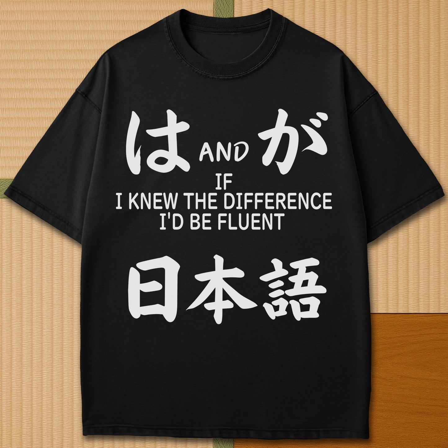 Japanese-inspired cotton Wa And Ga Japanese T-Shirt in Black on Comfort Colors 1717, styled in a modern flatlay scene.