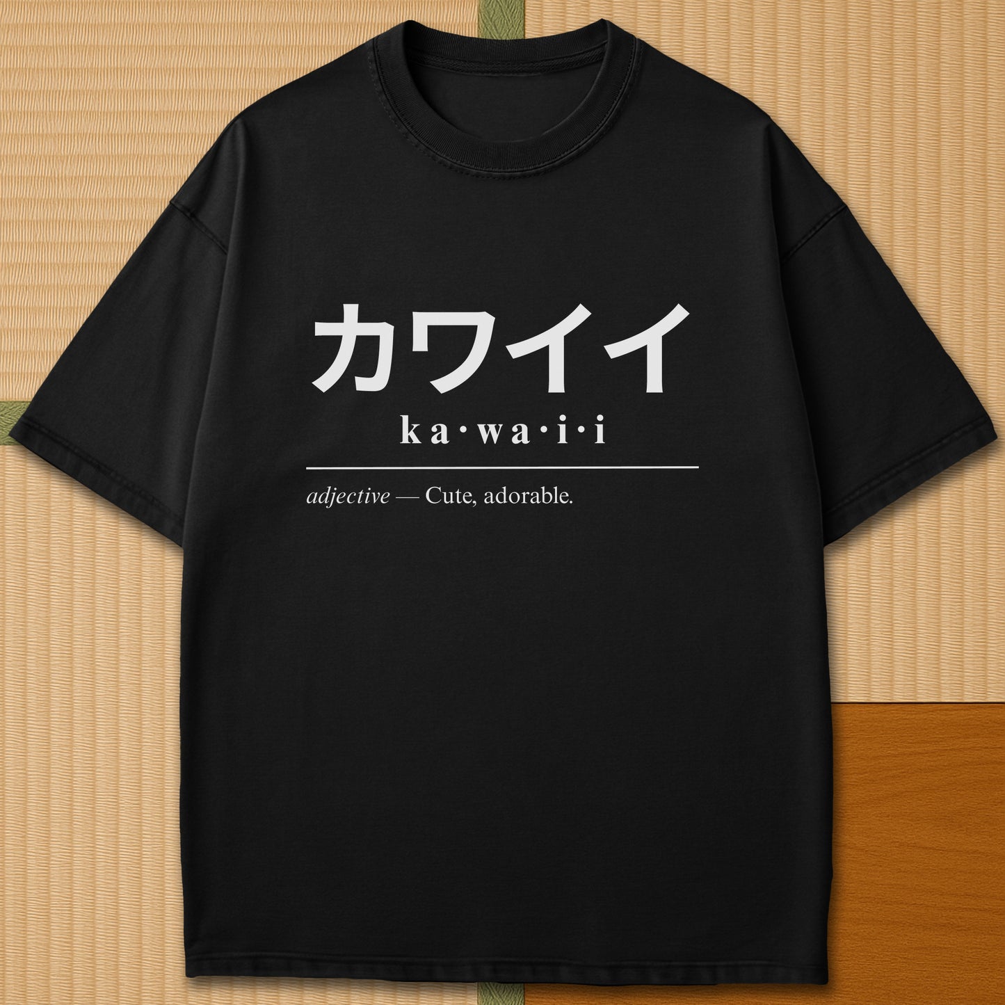 Japanese-inspired cotton Kawaii Japanese Dictionary T-Shirt in Black on Comfort Colors 1717, styled in a modern flatlay scene.