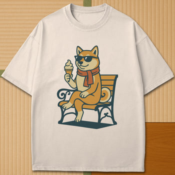 Japanese-inspired cotton Cool Shiba Summer T-Shirt in Ivory on Comfort Colors 1717, styled in a modern flatlay scene.