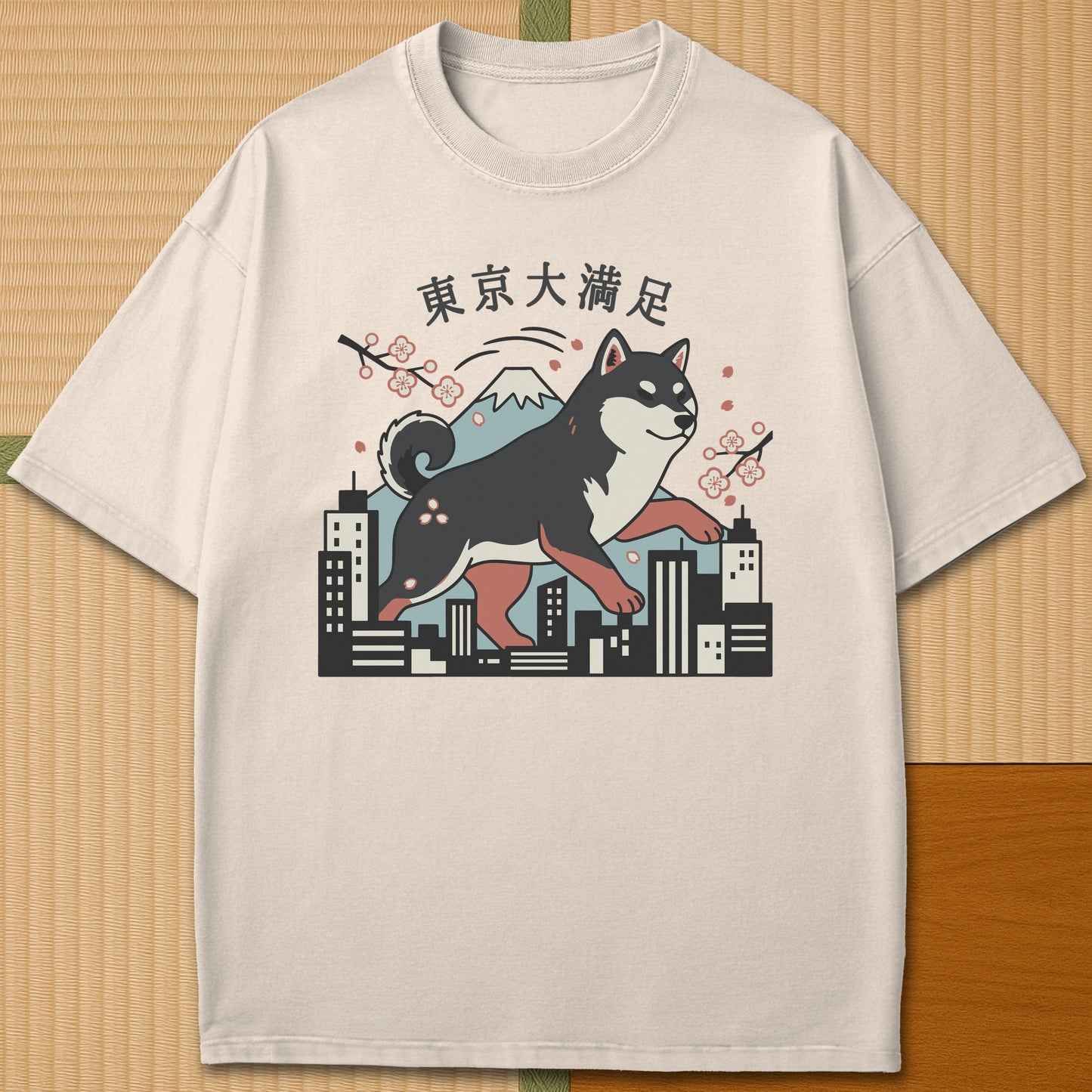 Japanese-inspired cotton Dog Life Tokyo T-Shirt in Ivory on Comfort Colors 1717, styled in a modern flatlay scene.
