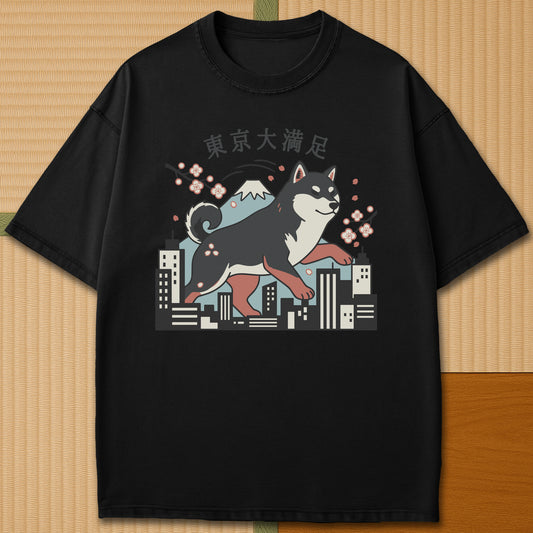 Japanese-inspired cotton Dog Life Tokyo T-Shirt in Black on Comfort Colors 1717, styled in a modern flatlay scene.
