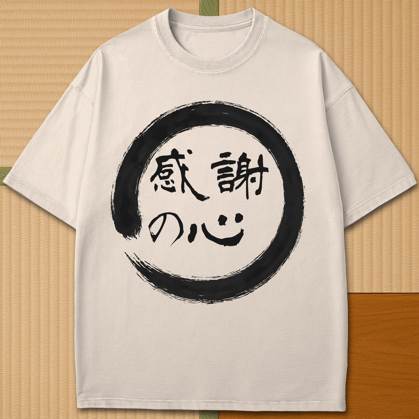 Japanese-inspired cotton Thankful Heart T-Shirt in Ivory on Comfort Colors 1717, styled in a modern flatlay scene.