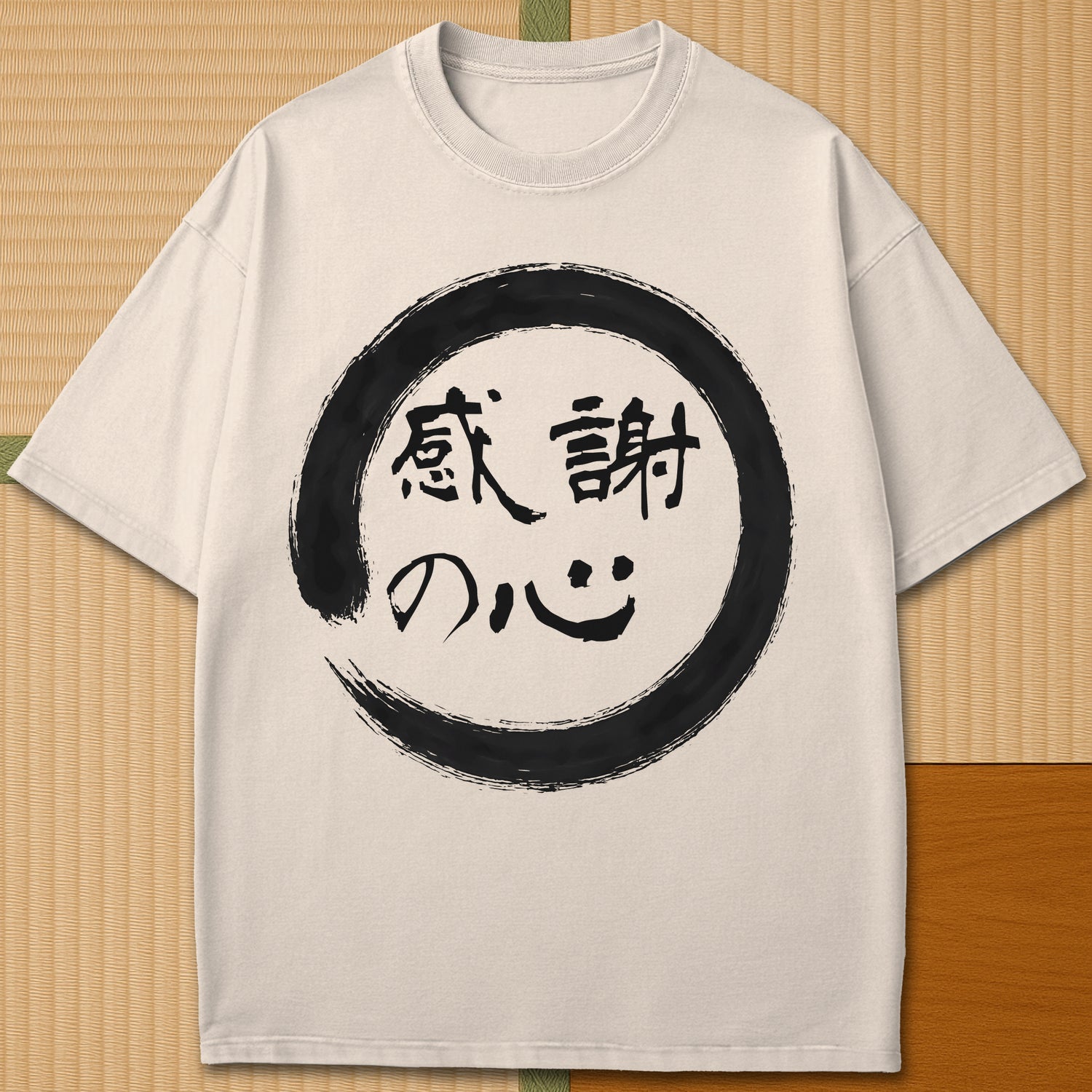 Japanese-inspired cotton Thankful Heart T-Shirt in Ivory on Comfort Colors 1717, styled in a modern flatlay scene.