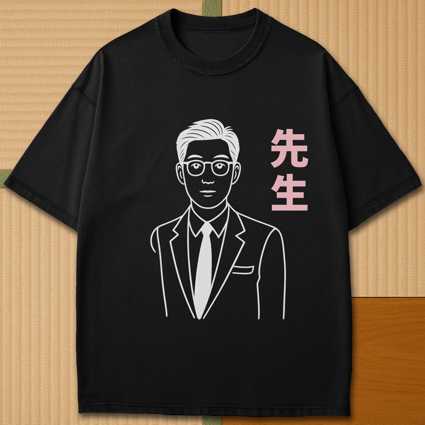 Japanese-inspired cotton Sensei Line Art T-Shirt in Black on Comfort Colors 1717, styled in a modern flatlay scene.