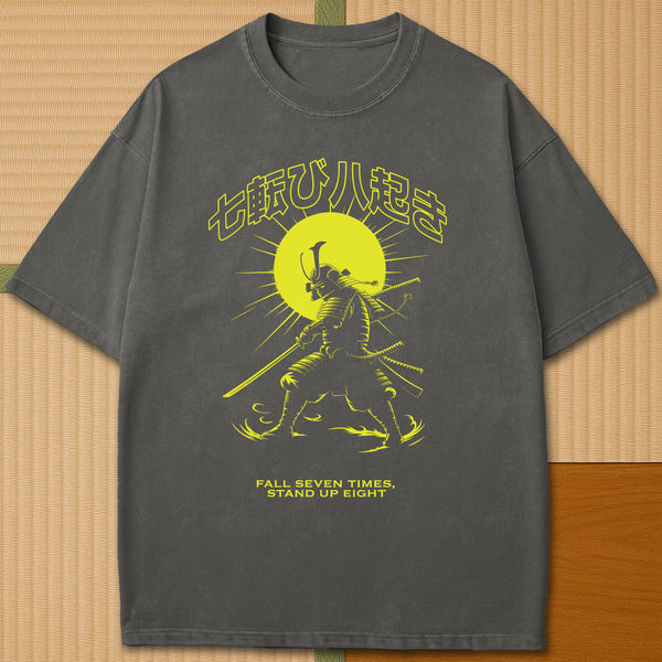 Japanese-inspired cotton Bushido Resilience T-Shirt in Pepper on Comfort Colors 1717, styled in a modern flatlay scene.