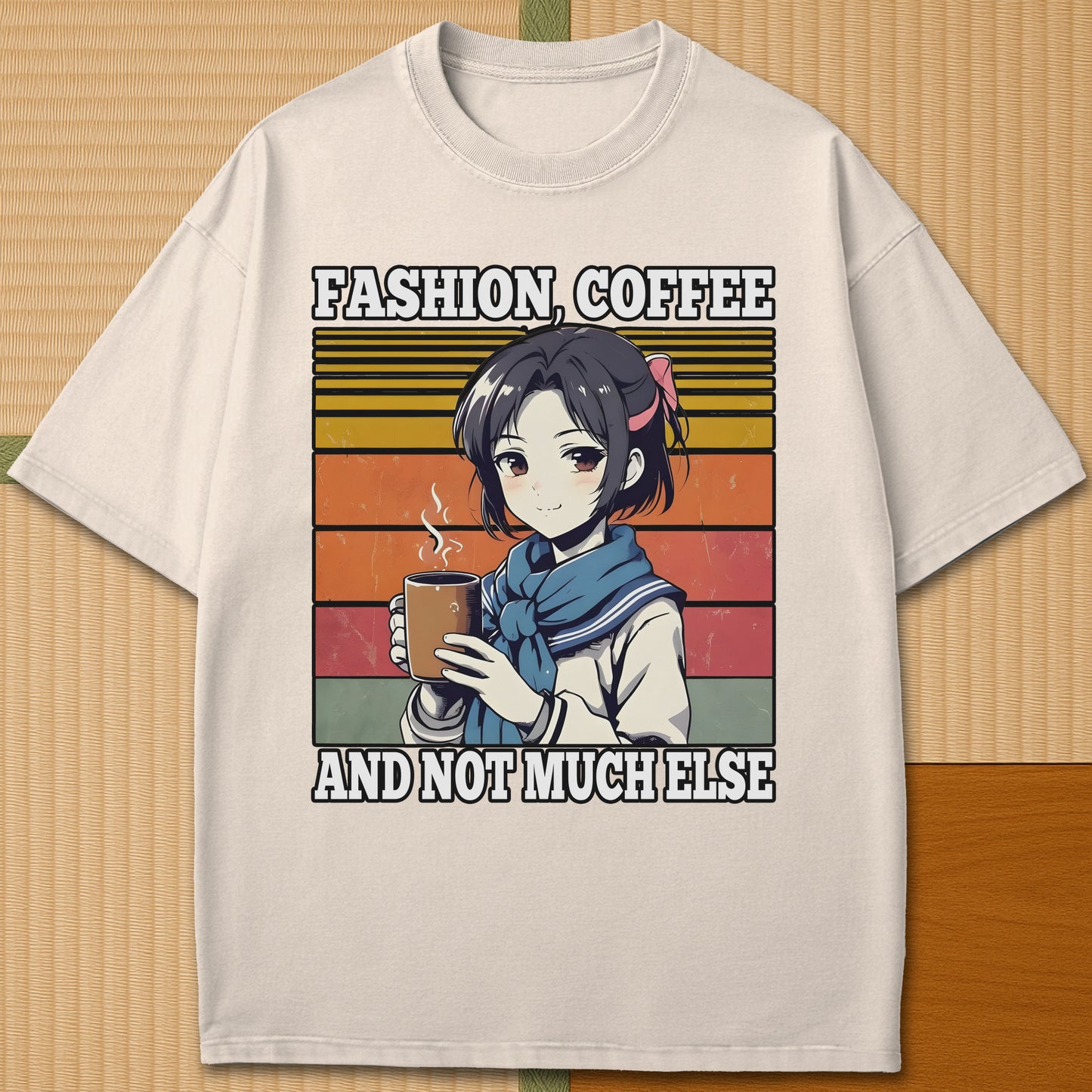 Japanese-inspired cotton Not Much Else T-Shirt in Ivory on Comfort Colors 1717, styled in a modern flatlay scene.