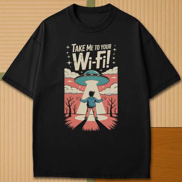 Japanese-inspired cotton Gaijin Abduction T-Shirt in Black on Comfort Colors 1717, styled in a modern flatlay scene.