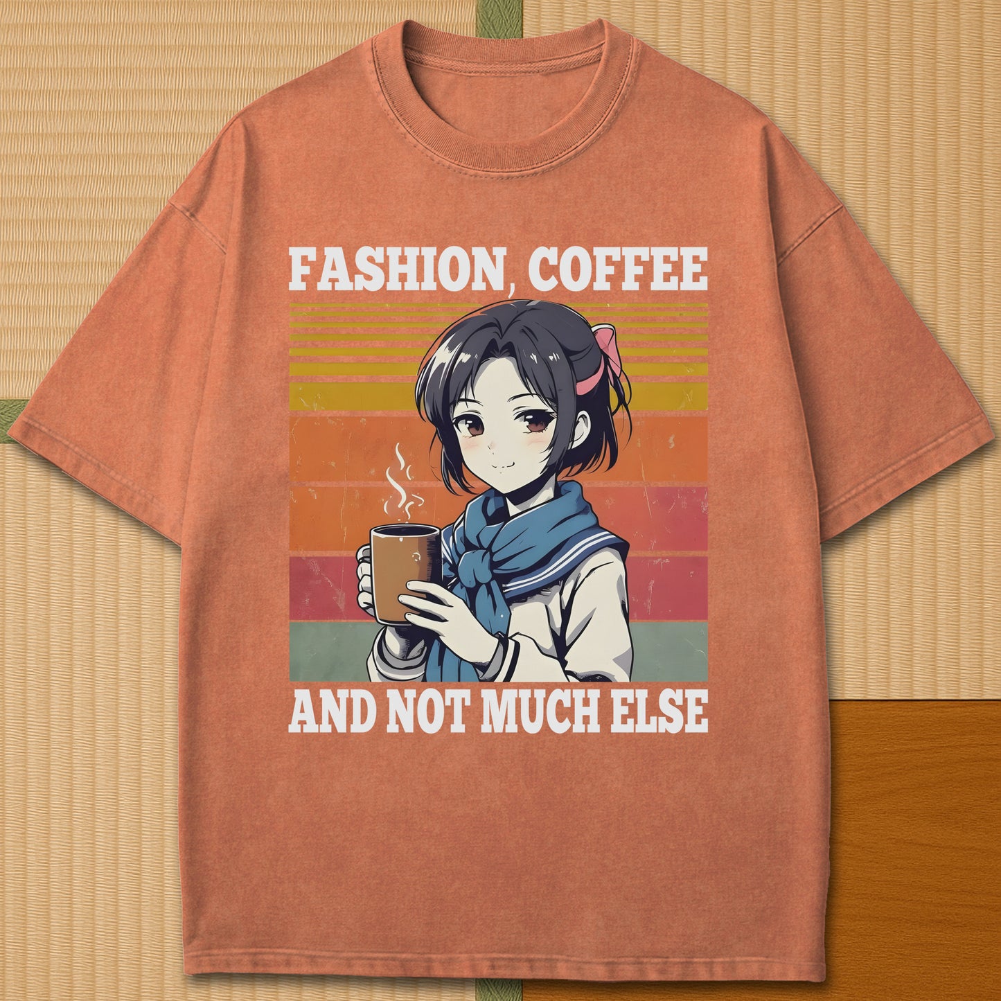 Japanese-inspired cotton Not Much Else T-Shirt in Yam on Comfort Colors 1717, styled in a modern flatlay scene.