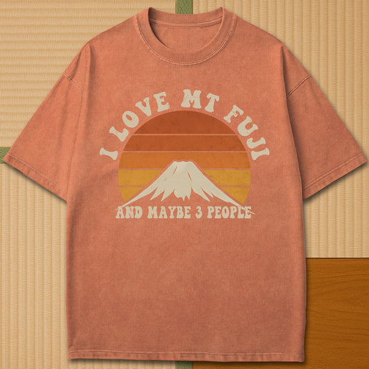 Japanese-inspired cotton Retro Mt Fuji Love T-Shirt in Yam on Comfort Colors 1717, styled in a modern flatlay scene.