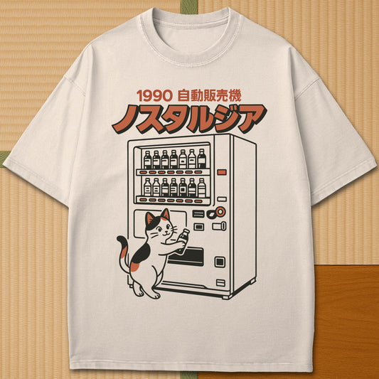 Japanese-inspired cotton Neko Nostalgia T-Shirt in Ivory on Comfort Colors 1717, styled in a modern flatlay scene.
