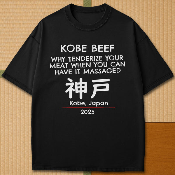 Japanese-inspired cotton Kobe Beef T-Shirt in Black on Comfort Colors 1717, styled in a modern flatlay scene.